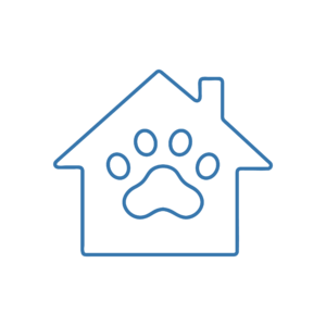 Icona di una casa con zampa interna, simbolo del servizio di degenza e terapia intensiva dell'ospedale veterinario veronese.