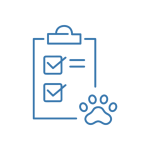 Icona di una cartella clinica con elenco di controllo e zampa, riferita ai protocolli di medicina interna dell'ospedale veterinario a Verona.