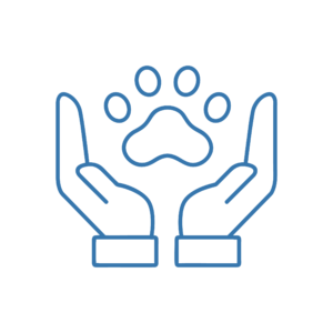 Icona con due mani che proteggono un'impronta di zampa, a indicare il reparto di medicina primaria presso l'ospedale veterinario.